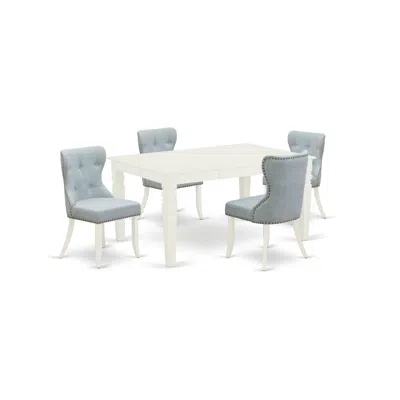 East West Furniture A Dining Room Table Set Of 4 Fantastic Parson Chairs With Linen Fabric Baby Blue Color And A Beautif In Blue