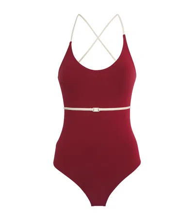 Eres Reinette Sharon Belted Two-tone Swimsuit In Brown