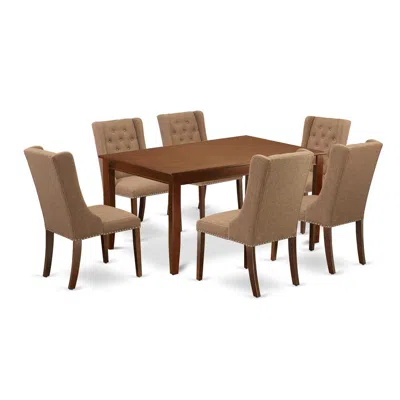 East West Furniture 7-piece Dining Room Table Set Includes 1 Rectangular Dining Table And 6 Light Sable Linen Fabric Din In Brown