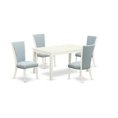 East West Furniture A Wooden Dining Table Set Of 4 Amazing Indoor Dining Chairs With Linen Fabric Baby Blue Color And A  In Multi