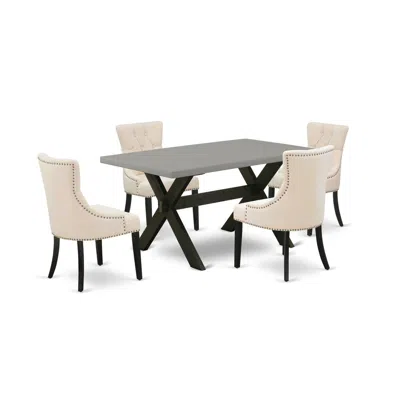 East West Furniture 5-pc Dinette Set - 4 Parson Dining Chairs And 1 Modern Rectangular Cement Breakfast Table Top With B In Multi