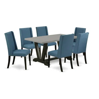 East West Furniture 7-piece Beautiful Modern Dining Table Set In Blue