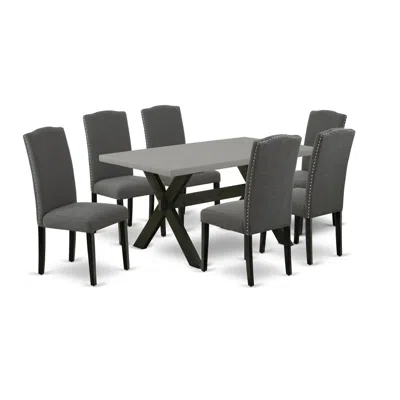 East West Furniture 7-pc Dining Room Set - 6 Upholstered Dining Chairs And 1 Modern Rectangular Cement Kitchen Table Top In Gray