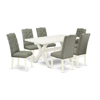 East West Furniture 7-piece Dining Table Set - 6 Parsons Chairs And A Rectangular Table Hardwood Frame In Green