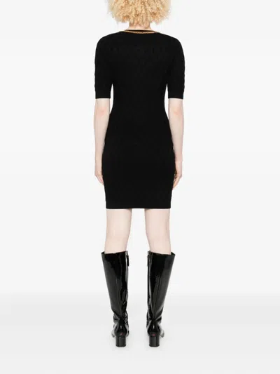 Elisabetta Franchi Mini Dress In Diamond Knit With Black Jewel Detail In Black
