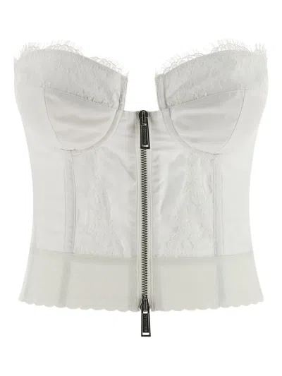 Dsquared2 Strapless Lace Top Scalloped Hem In White