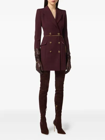Elisabetta Franchi Midi Dress With Long Sleeves And Chain In Purple