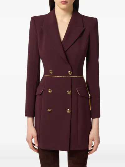Elisabetta Franchi Midi Dress With Long Sleeves And Chain In Purple