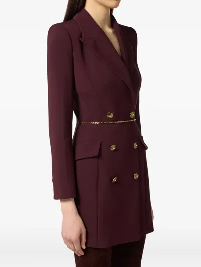 Elisabetta Franchi Midi Dress With Long Sleeves And Chain In Purple