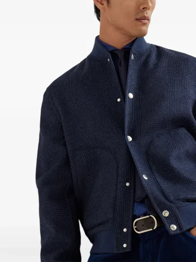 Brunello Cucinelli Check-pattern Bomber Jacket In Gold