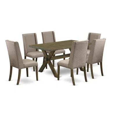 East West Furniture 7-piece Small Dining Table Set - 6 Kitchen Parson Chairs And A Rectangular Wood Table Solid Wood Fra In Multi