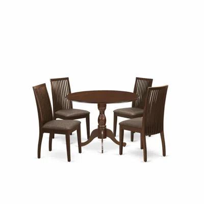 East West Furniture 5 Piece Table And Chairs Dining Set - Dining Room Table And 4 Mahogany Linen Fabric Dining Room Chai In Brown