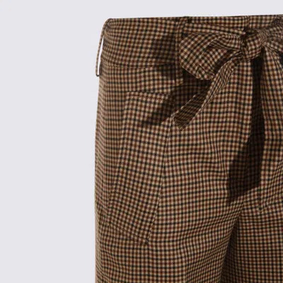 Incotex High Waist Wide Leg Checked Trousers Bow Detail In Brown