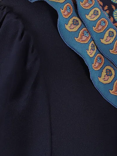 Etro Women's Long Sleeve Ruffled Neck Paisley Top In Blue