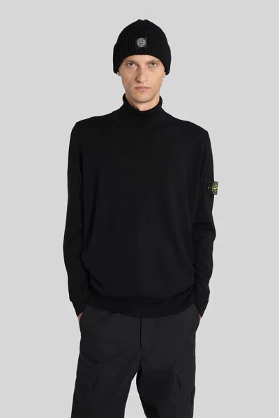 Stone Island Ribbed Wool Turtleneck Sweater Clothing In Black