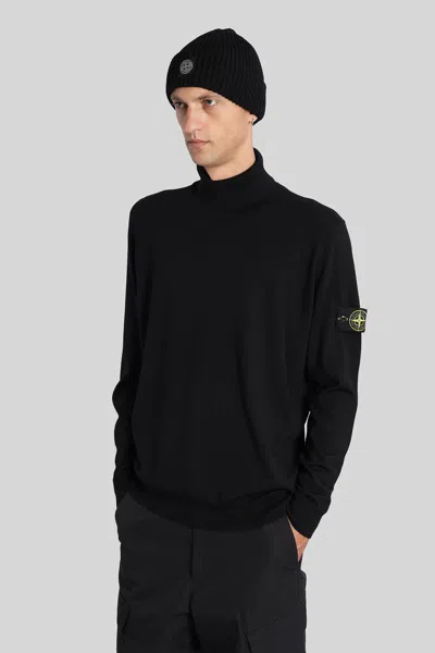 Stone Island Ribbed Wool Turtleneck Sweater Clothing In Black