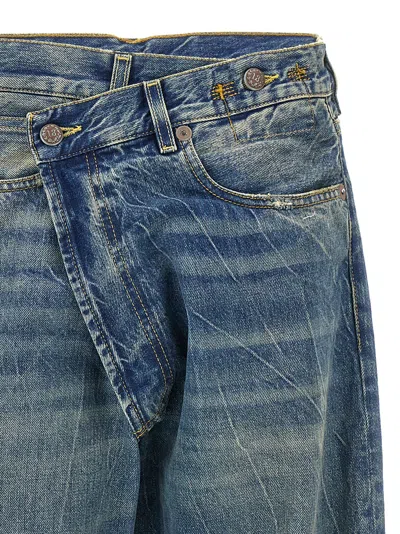 R13 Crossover Waist Distressed Jeans In Blue