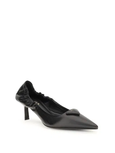 Prada Pointed Toe Kitten Heel Pumps With Ruched Detail In Black