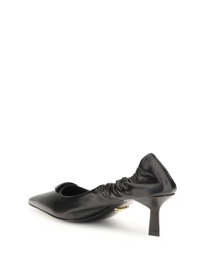 Prada Pointed Toe Kitten Heel Pumps With Ruched Detail In Black