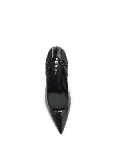 Prada Pointed Toe Kitten Heel Pumps With Ruched Detail In Black