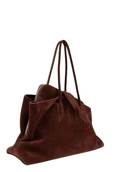 Attico La Passeggiata Brown Shoulder Bag With Two Top Handles In Leather Suede Woman
