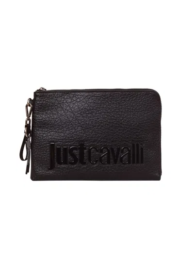 Just Cavalli Logo-plaque Clutch Bag In Black