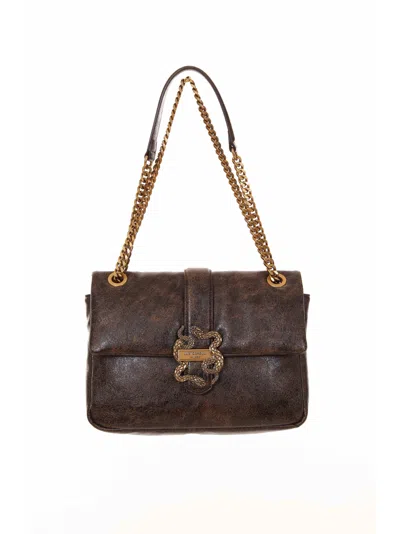 Just Cavalli Snake-buckle Chain Shoulder Bag In Brown