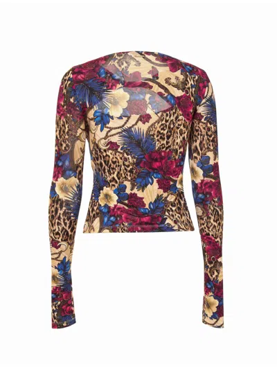 Just Cavalli Mix-print Keyhole Top In Brown