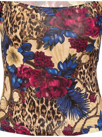 Just Cavalli Mix-print Keyhole Top In Brown