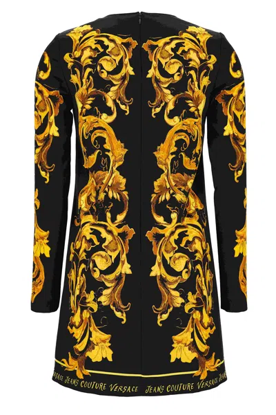 Versace Jeans Couture Baroque-print Long-sleeve Midi Dress In Black