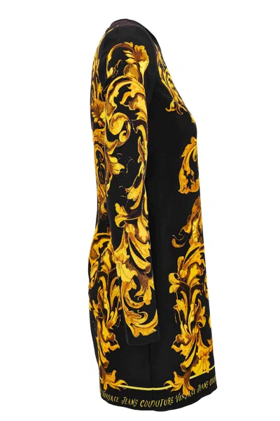 Versace Jeans Couture Baroque-print Long-sleeve Midi Dress In Black