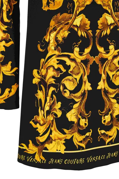 Versace Jeans Couture Baroque-print Long-sleeve Midi Dress In Black