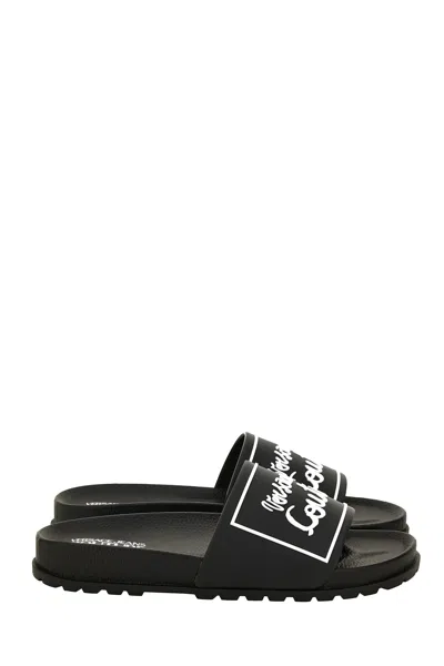 Versace Jeans Couture Black Logo Shelly Pool Slides In Black