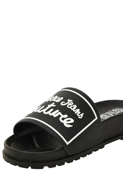 Versace Jeans Couture Black Logo Shelly Pool Slides In Black