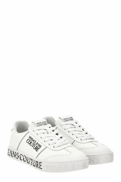 Versace Jeans Couture White Logo Leather Sneaker In Animal Print