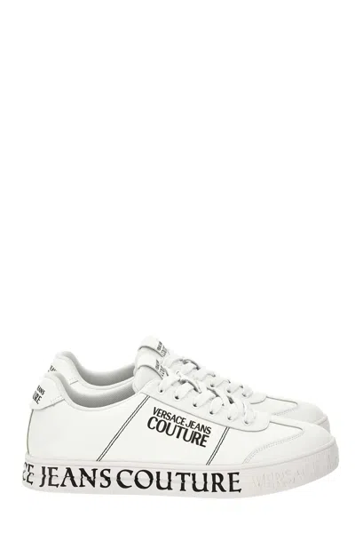 Versace Jeans Couture White Logo Leather Sneaker In Animal Print