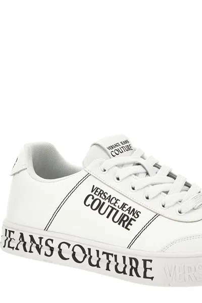 Versace Jeans Couture White Logo Leather Sneaker In Animal Print