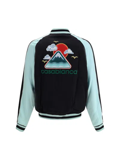 Casablanca Denim Bomber Jacket With Embroidered Logo In Multi