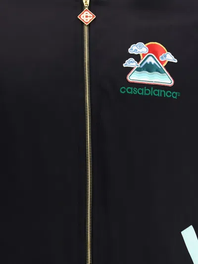 Casablanca Denim Bomber Jacket With Embroidered Logo In Multi