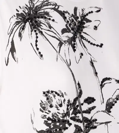 Liu •jo Floral Print Top With Strass And Sequins In White