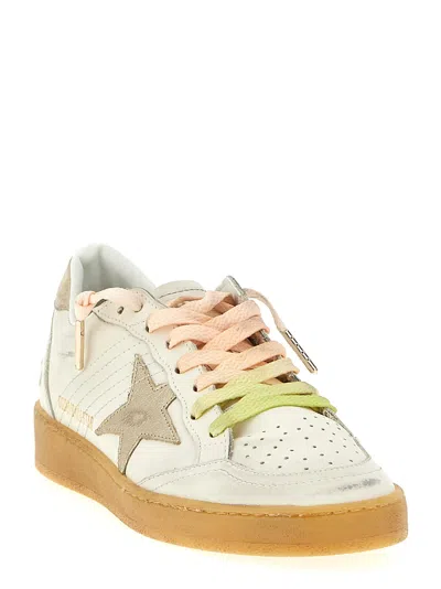Golden Goose Ball Star Sneakers In Leather With Laminated Star And Suede Heel Tab Shoes In White