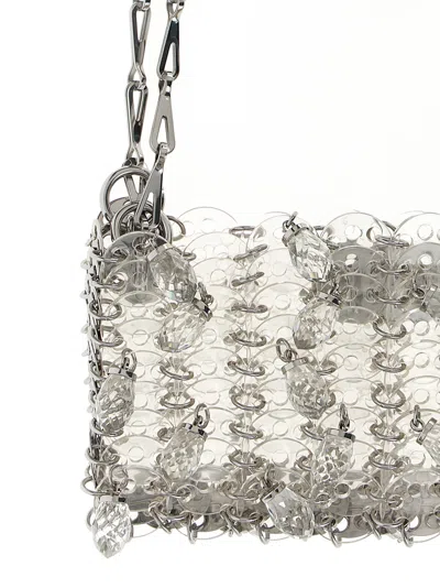 Rabanne Rectangular Shoulder Bag With Crystal And Chain In Silver