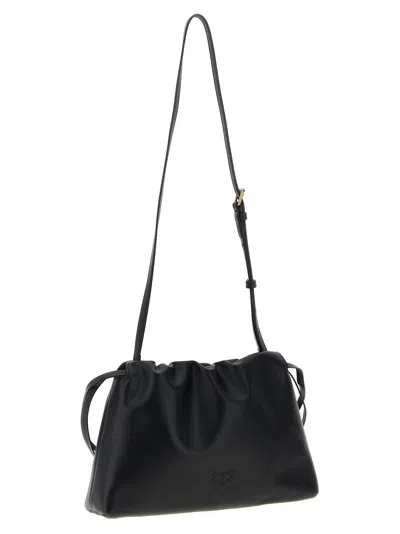 Pinko Maxi Clutch With Soft Calfskin Shoulder Strap In Black