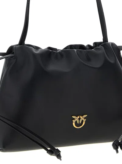 Pinko Maxi Clutch With Soft Calfskin Shoulder Strap In Black