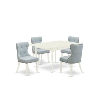 East West Furniture A Wooden Dining Table Set Of 4 Wonderful Dining Room Chairs With Linen Fabric Baby Blue Color And A  In Multi