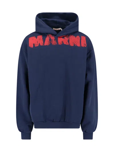 Marni Sweatshirt With Maxi Logo Print In Blue