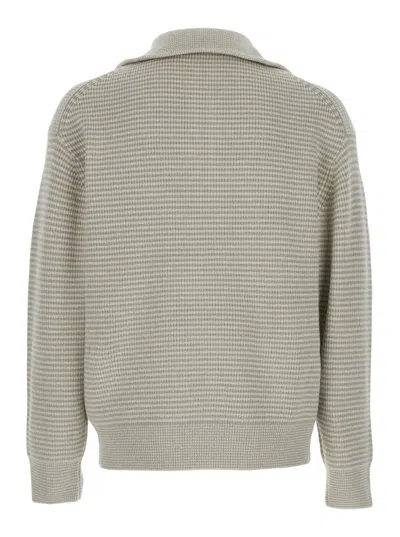 Jw Anderson Grey Sweater With Half Zip Closure On The Front In Cotton Piquet Man In Gray