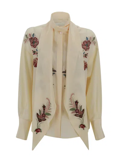 Etro Silk Blouse With Placed Print In Neutral