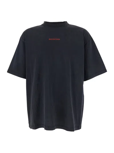 Balenciaga Black Crewneck T-shirt With Logo On The Front And On The Back In Cotton Man In Black