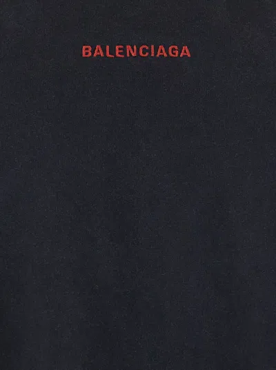 Balenciaga Black Crewneck T-shirt With Logo On The Front And On The Back In Cotton Man In Black